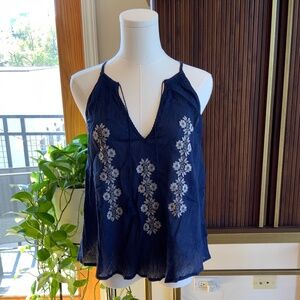 Joie Blue Gauzy Cotton Top with Embroidery Size XS